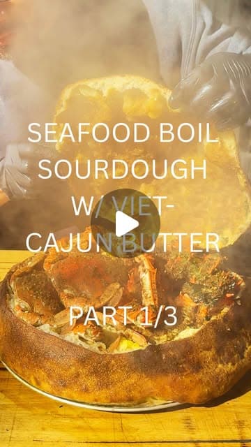 Viet-Cajun seafood baked inside sourdough
